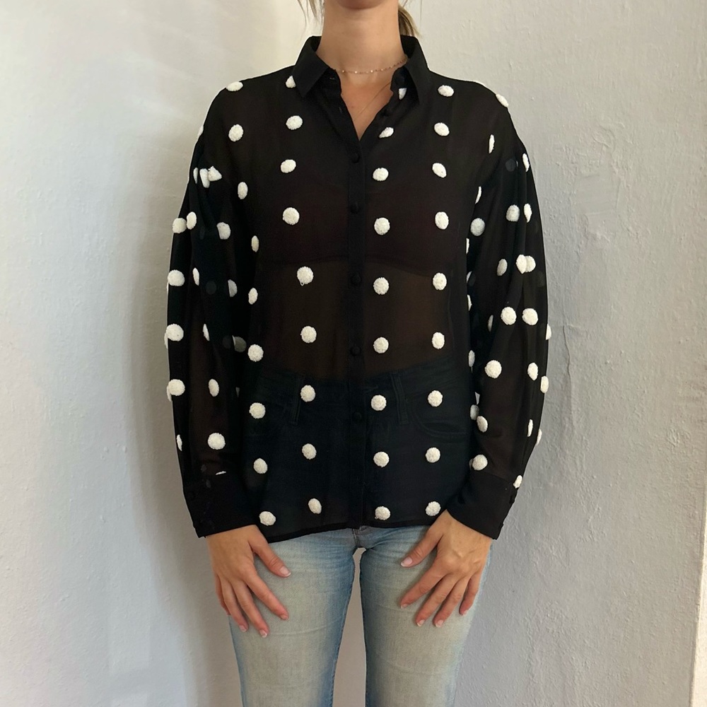 Black Zara blouse with white polka dots